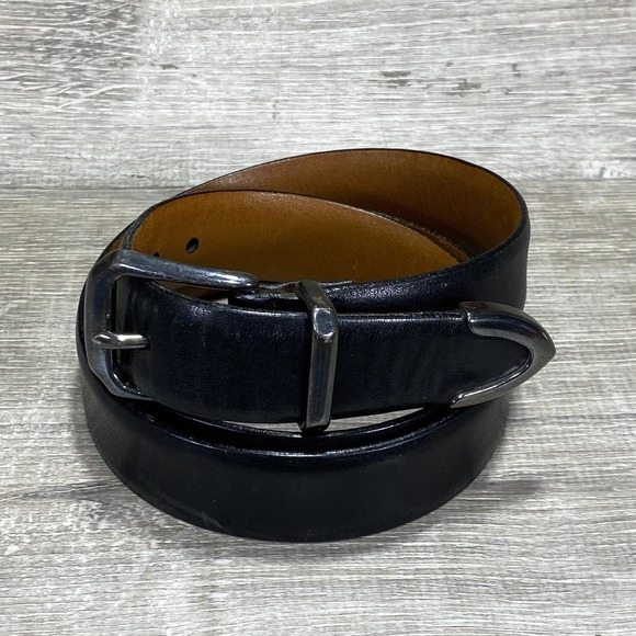Trafalgar Belt Mens 39 Black Leather Silver Buckle Made in USA Classic Dress - Picture 1 of 8